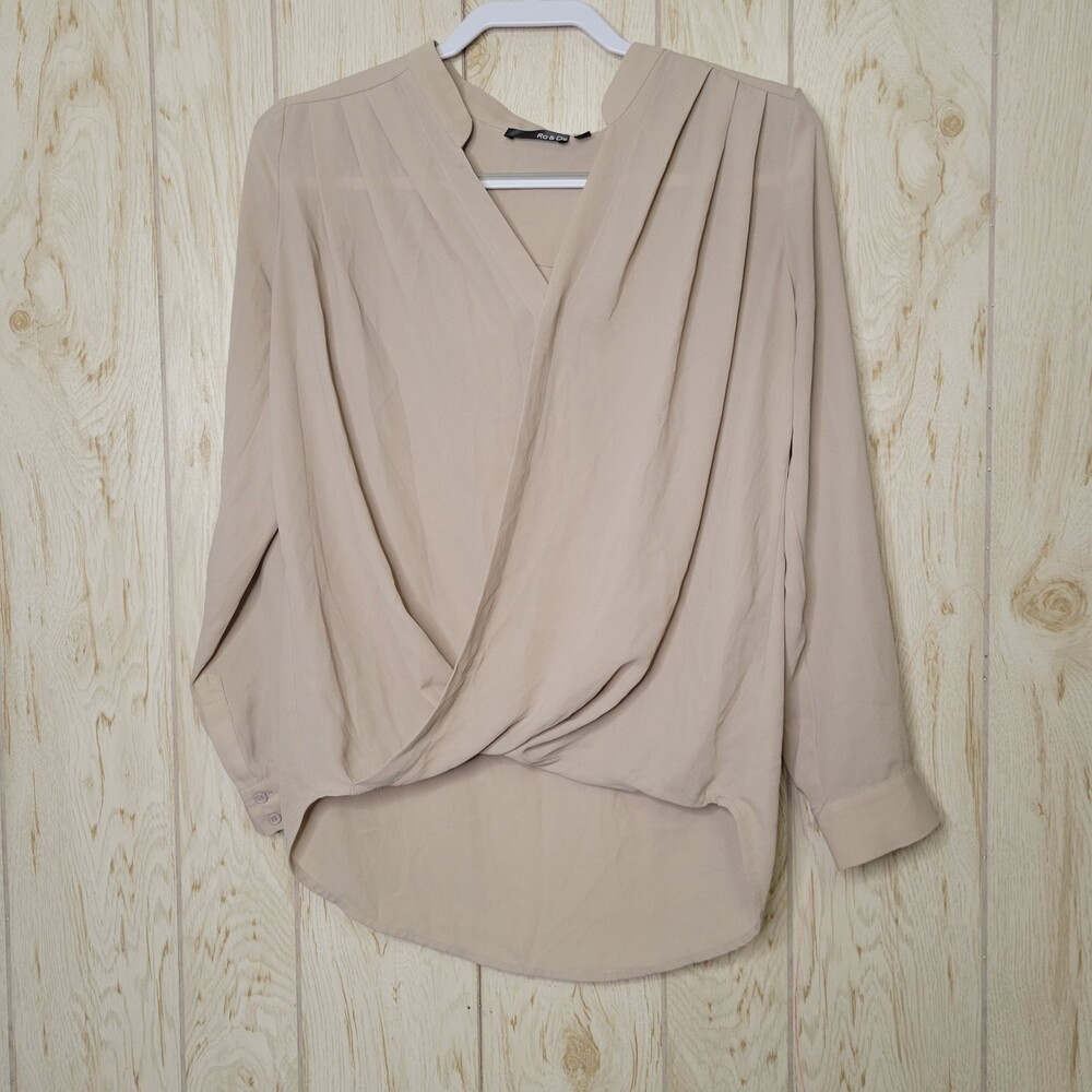 Ro & De Tan Sheer Long Sleeve Blouse S